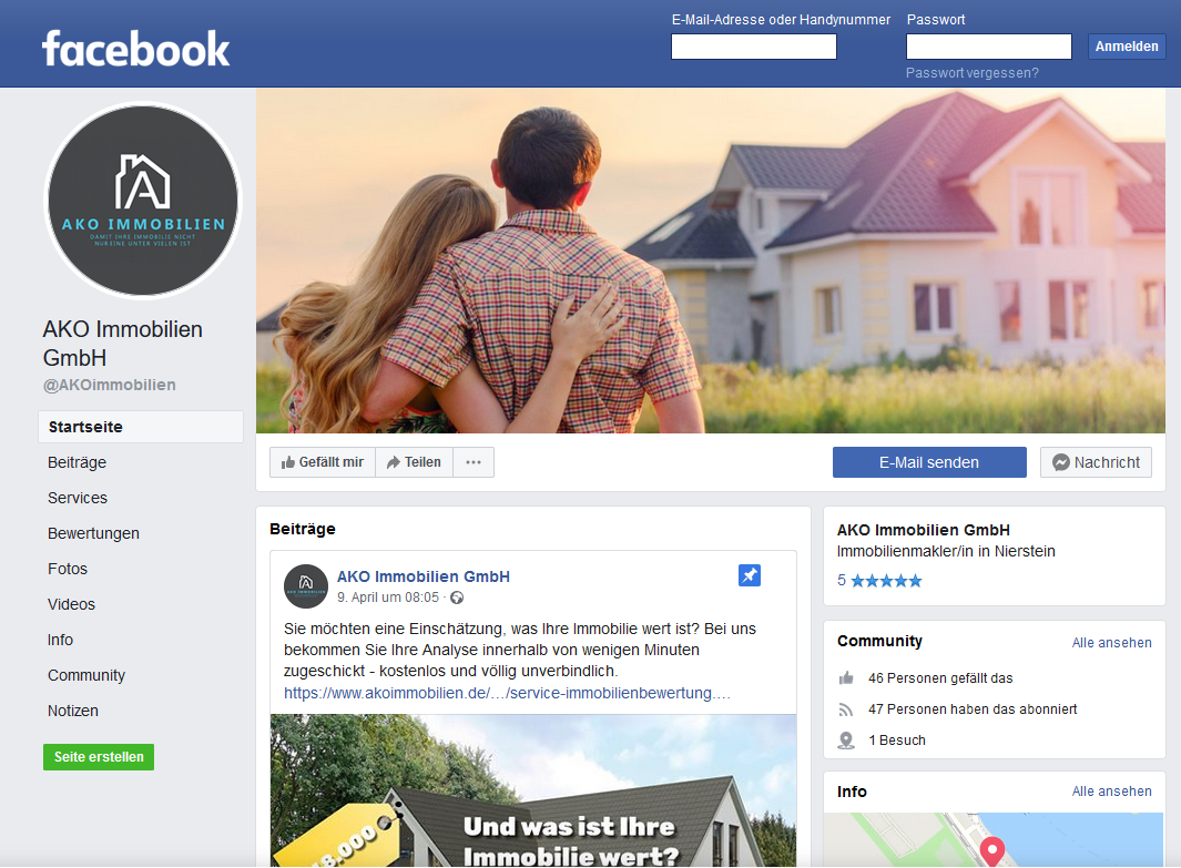AKO Immobilien Facebook-Auftritt Screenshot