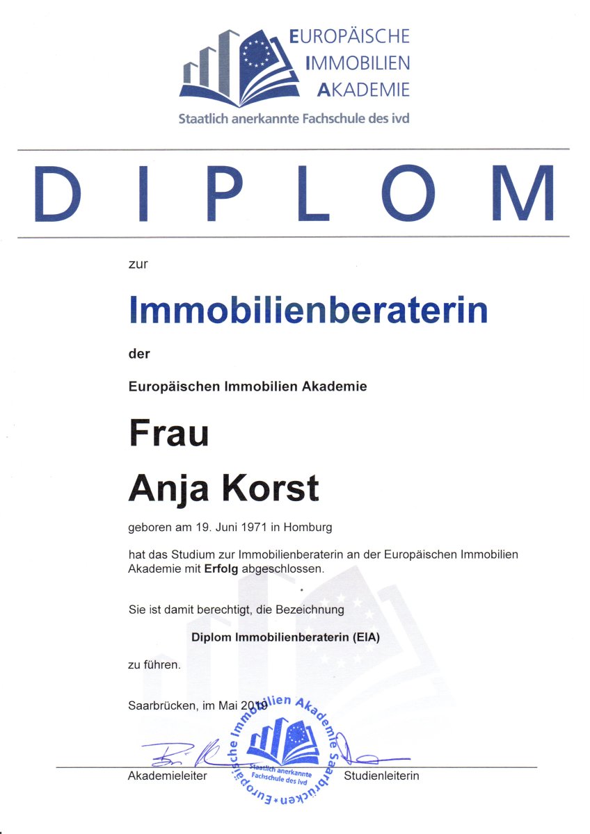 EIA-Diplom zur Immobilienberaterin Anja Korst